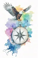 compass, map, eagle soaring tattoo design idea