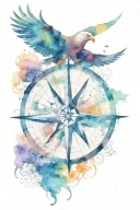 compass, map, eagle soaring tattoo design idea