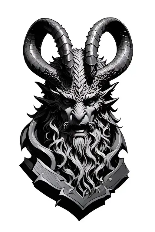 statue herub with horns bahamut head tattoo design idea
