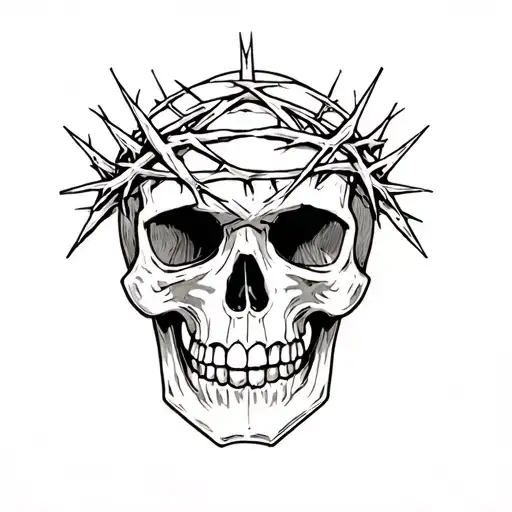 a skull with crown of thorns tattoo design idea