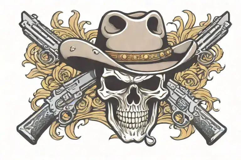 cowboy skull with pistols crossing each other tattoo design idea
