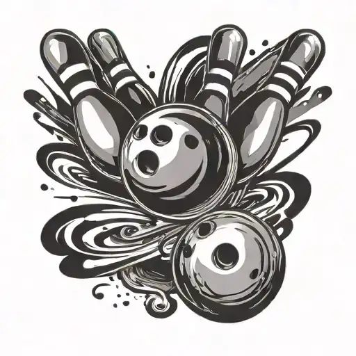 bowling ball hitting pins tattoo design idea