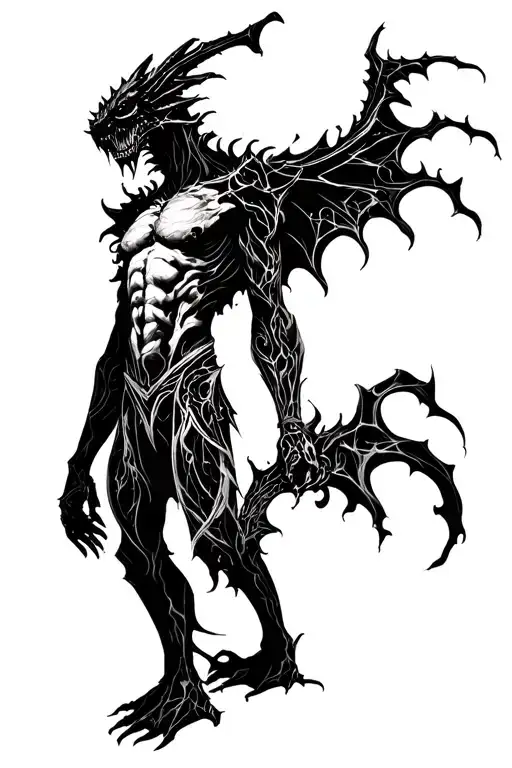 shadow demon standing tattoo design idea