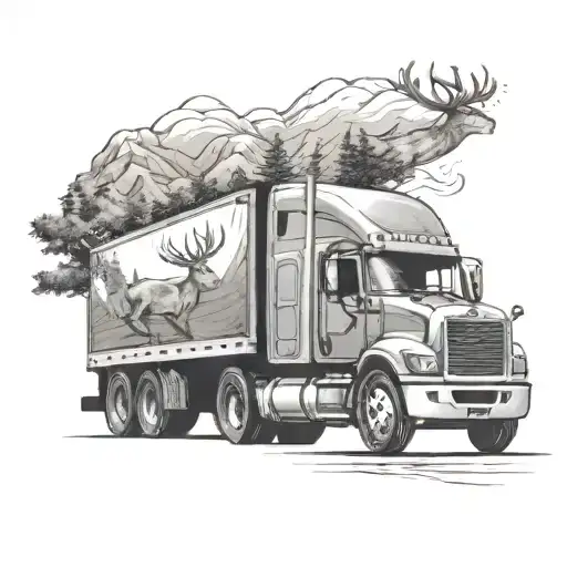 semi truck driving deer tattoo design idea