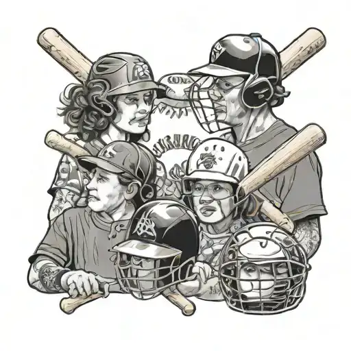 A collage of family portraits intertwined with baseball equipment, symbolizing the client's devotion to family and passion for baseball tattoo design idea