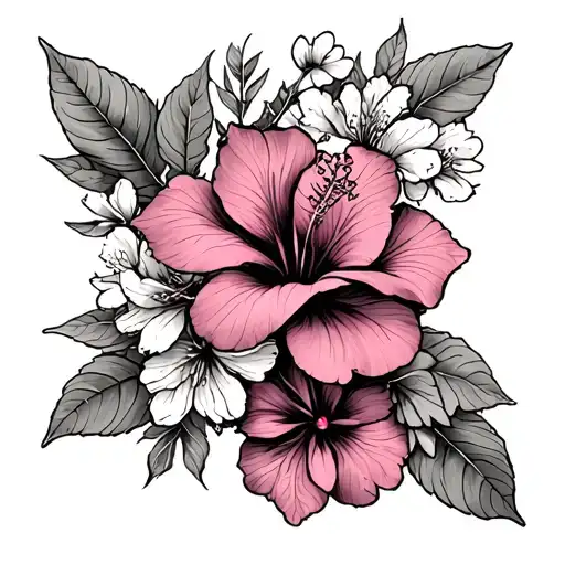 forearm cherry blossom, hibiscus, acacia flower, geranium, azalea flower, cyclamen, poinsettia and stock tattoo design idea