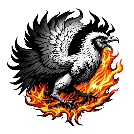 phoenix coming out of fire flames tattoo design idea