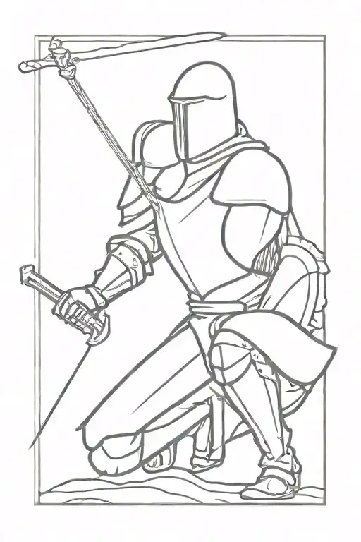 Kneeling Knight holding a Sword faceing right tattoo design idea