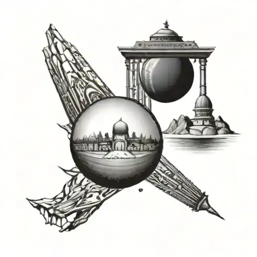 A cricket ball with Ladakh's iconic landmarks as the design on it tattoo design idea