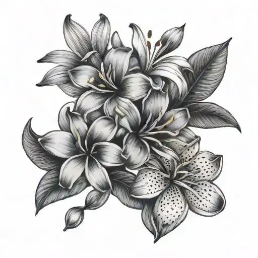 cherry blossom, frangipani and a lilly flowers tattoo design idea