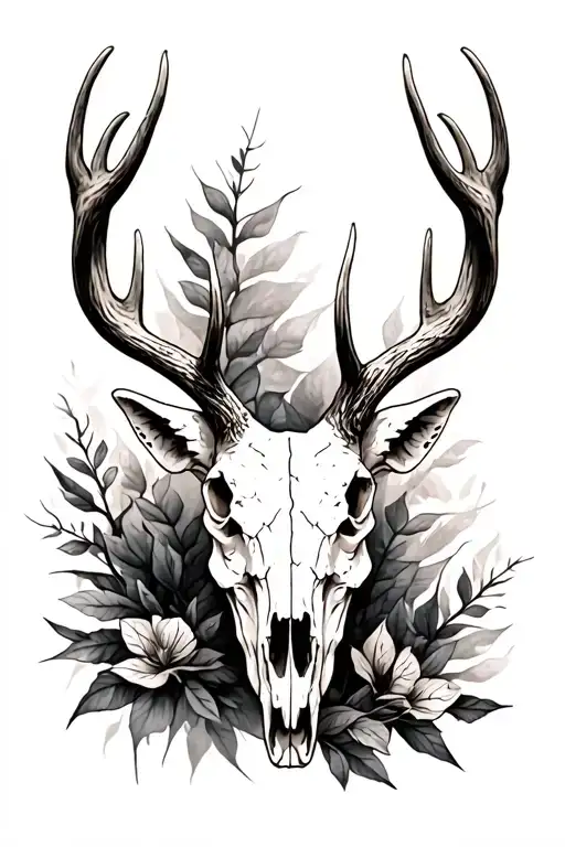 Symetrical Hand tattoo of a mule deer skull. heavy black and semi photo realistic.  tattoo design idea