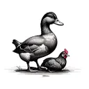 duck and chicken next to each other tattoo design idea