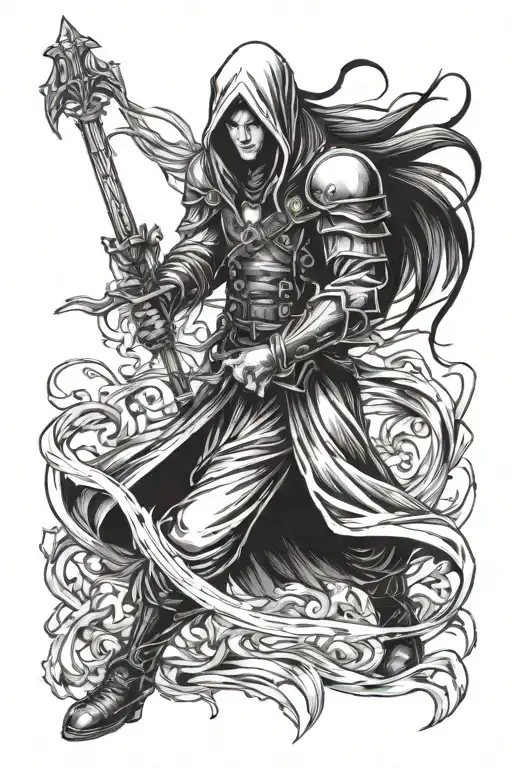 Hooded Death is waltzing hand to hand with Sephiroth from Final Fantasy 7 tattoo design idea