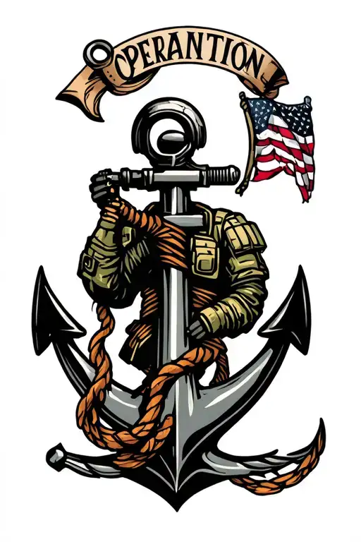 Navy operation specialist symbol with a master chief anchor busting through it tattoo design idea