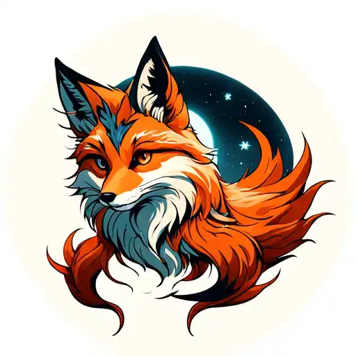 full moon under nine tails fox tattoo design idea