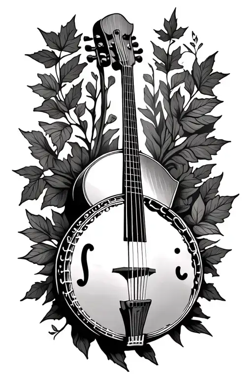 Appalachia, Banjo, Upright Bass, Acoustic Guitar, Leaves, West Virginia, Mandolin, Hunting and Fishing tattoo design idea