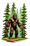 criptid tattoo design featuring bigfoot figure among the trees tattoo design idea