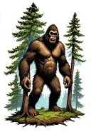 criptid tattoo design featuring bigfoot figure among the trees tattoo design idea