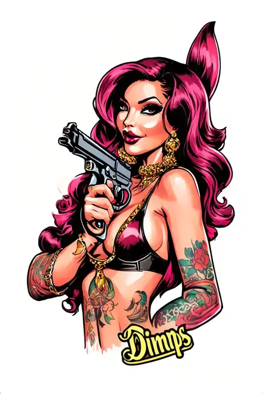 "Dimps" gangster jessica rabbit Holding a tattoo gun tattoo design idea