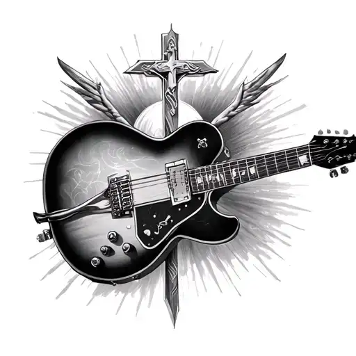 Guitar with Cruz de Jesus Christ tattoo design idea
