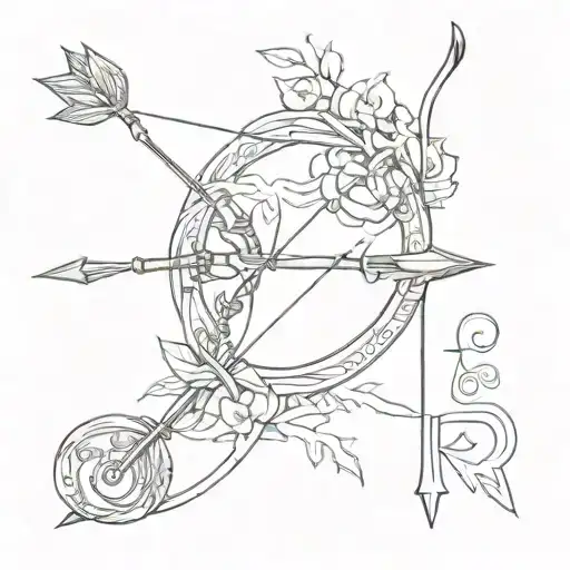 bow and arrow with letter A tattoo design idea