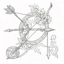 bow and arrow with letter A tattoo design idea
