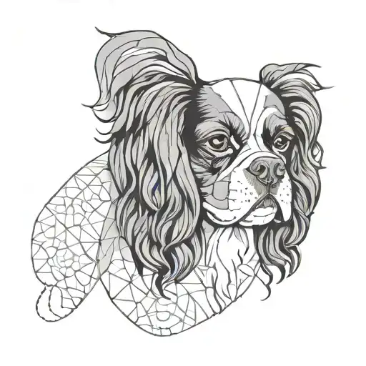 A geometric-style portrait of a Cavalier King Charles Spaniel, focusing on the dog’s distinctive features tattoo design idea