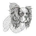 A geometric-style portrait of a Cavalier King Charles Spaniel, focusing on the dog’s distinctive features tattoo design idea