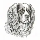 A geometric-style portrait of a Cavalier King Charles Spaniel, focusing on the dog’s distinctive features tattoo design idea