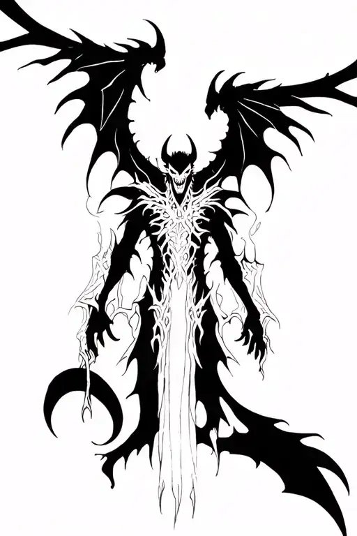sross and shadow demon standing tattoo design idea