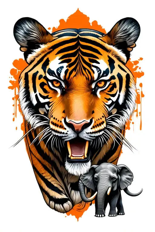 tiger head with 2 elephants and African theme samurai e cultura japonesa tattoo design idea