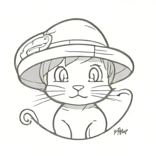 mew with a straw hat one piece tattoo design idea
