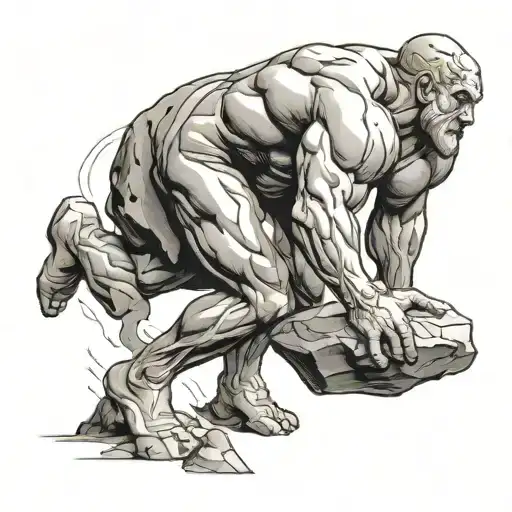 Sisyphus pushing a boulder tattoo design idea