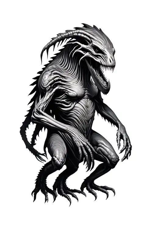 multiple Cryptids creepy semi-realistic  tattoo design idea
