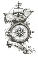 Create a tattoo that contains a read, a compass and a caravel with the writing: Lord of My Destiny, Captain of My Soul tattoo design idea