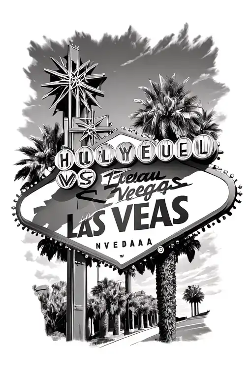 Las vegas sign and hollywood sign intertwined tattoo design idea