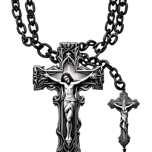 rosary with a cross necklace tattoo design idea