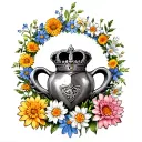 claddagh surrounded by a circle of flowers (daisy, marigold, water lily, chrysanthemum, and narcissus)  tattoo design idea