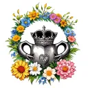 claddagh surrounded by a circle of flowers (daisy, marigold, water lily, chrysanthemum, and narcissus)  tattoo design idea