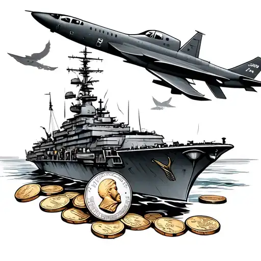  Shoulder tatto Aircraft carrier with quarters and pennies included, no color  tattoo design idea