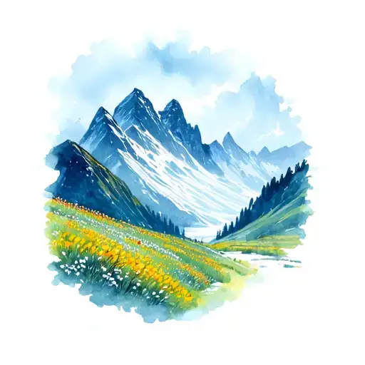 alpine meadow transitioning into glacier tattoo design idea