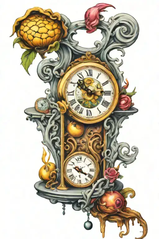 Dali melting clock meets Alice in Wonderland tattoo design idea