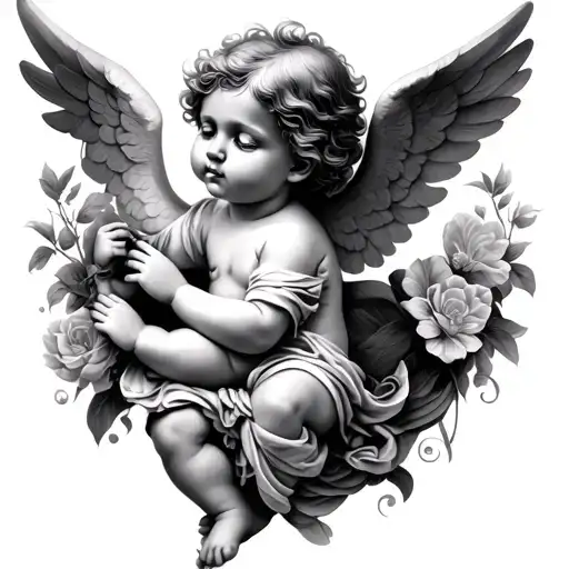 cherub whispering words tattoo design idea