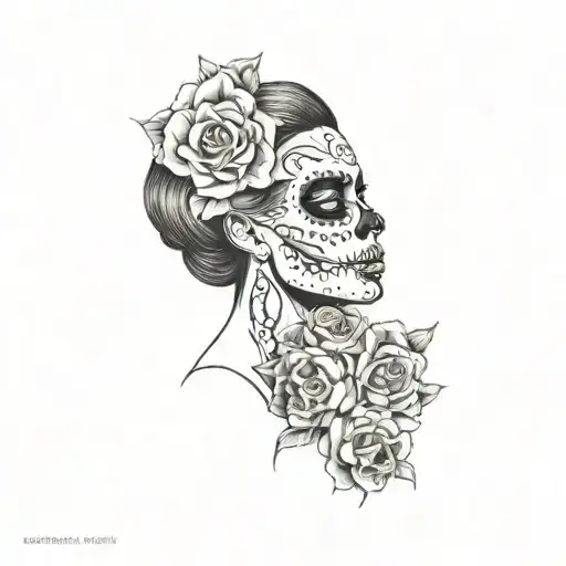 sugar skull girls, skulls, and smoke filler tattoo design idea