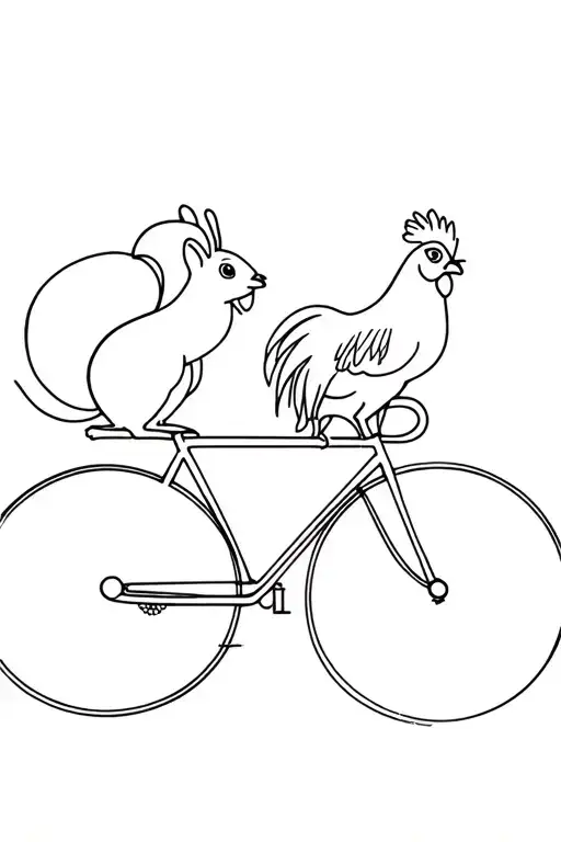A squirrel and a rooster on a racing bike racing tattoo design idea
