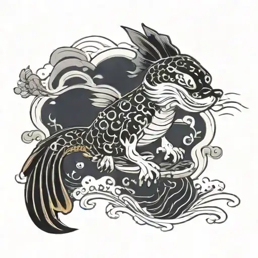 snoopy batman pagoda koi fish tattoo design idea