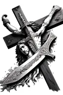 a crusader sword that transforms jnto jesus on the cross tattoo design idea