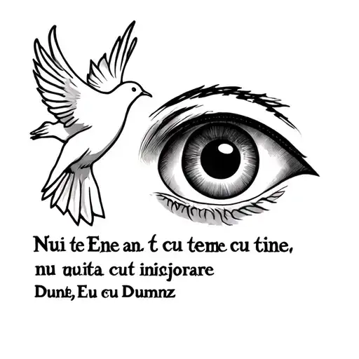 Jesus, one eye, an dove, and this verse Nu te teme, căci Eu sunt cu tine; nu te uita cu îngrijorare, căci Eu sunt Dumnez tattoo design idea
