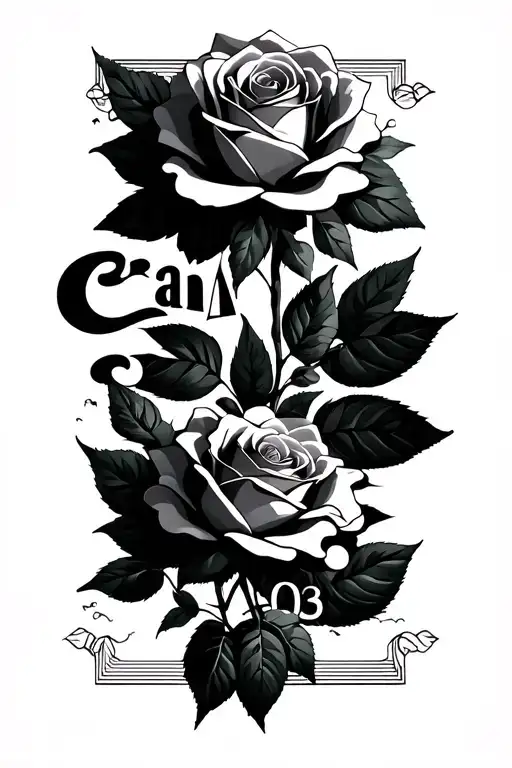 "Calan 02/03 Calina 11/03" roses into clouds floating tattoo design idea