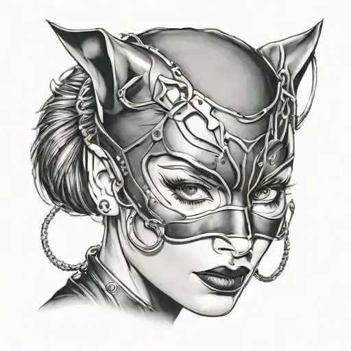 catwoman only face with mask tattoo design idea
